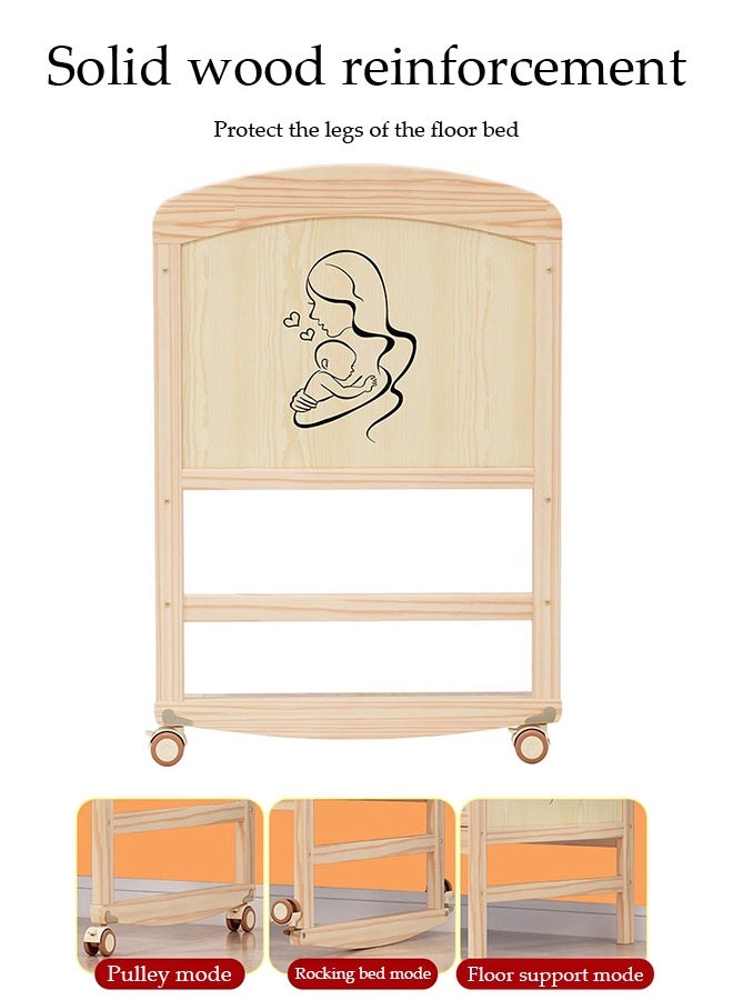 Spides Multifunctional Baby Crib 6 in 1 Convertible Wooden Baby Bed Adjustable Nursery Bed with Wheels Portable Foldable Baby Rocker Extended Length (106 to 150cm) Solid Wood Baby Bedside Sleeper with Flip Changing Station - Image 3